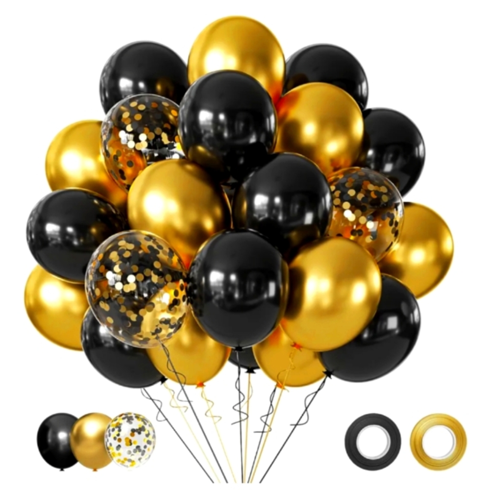 Black, Yellow, Gold Confetti Balloons